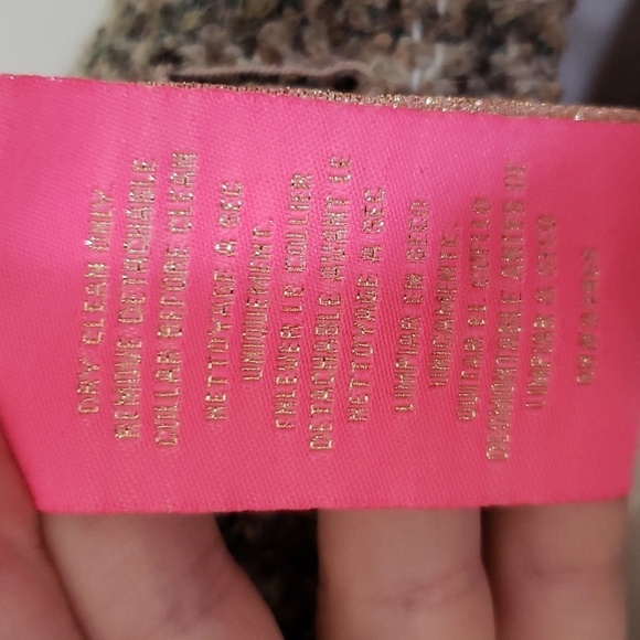 Betsey Johnson wool blend neutral boucle plaid midi double breasted coat w/ tie - Picture 8 of 12